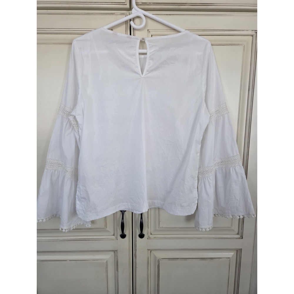 nanette lepore Crochet Lace Peasant Tunic Top Women's Md Cottagecore Bell Sleeve - Picture 2 of 14